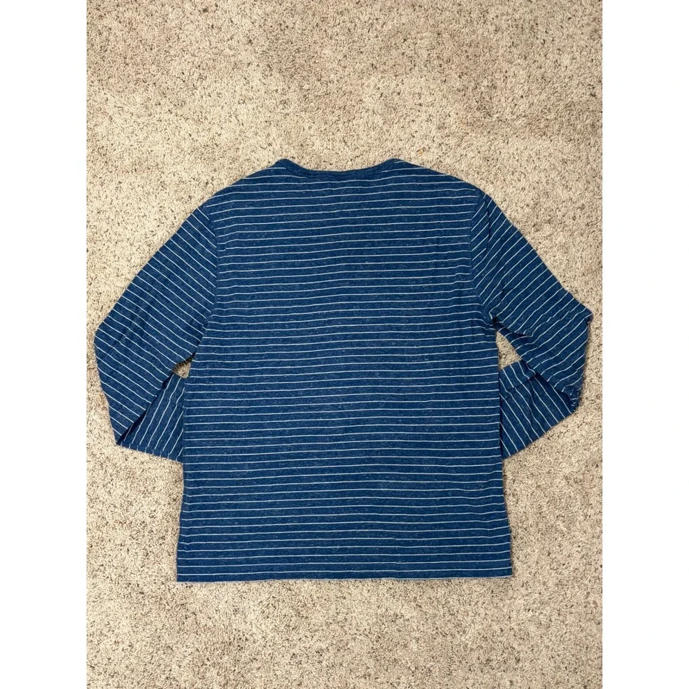 J.Crew Knit Goods Blue White Stripe Henley Long Sleeve‎ Shirt Slim Fit Large